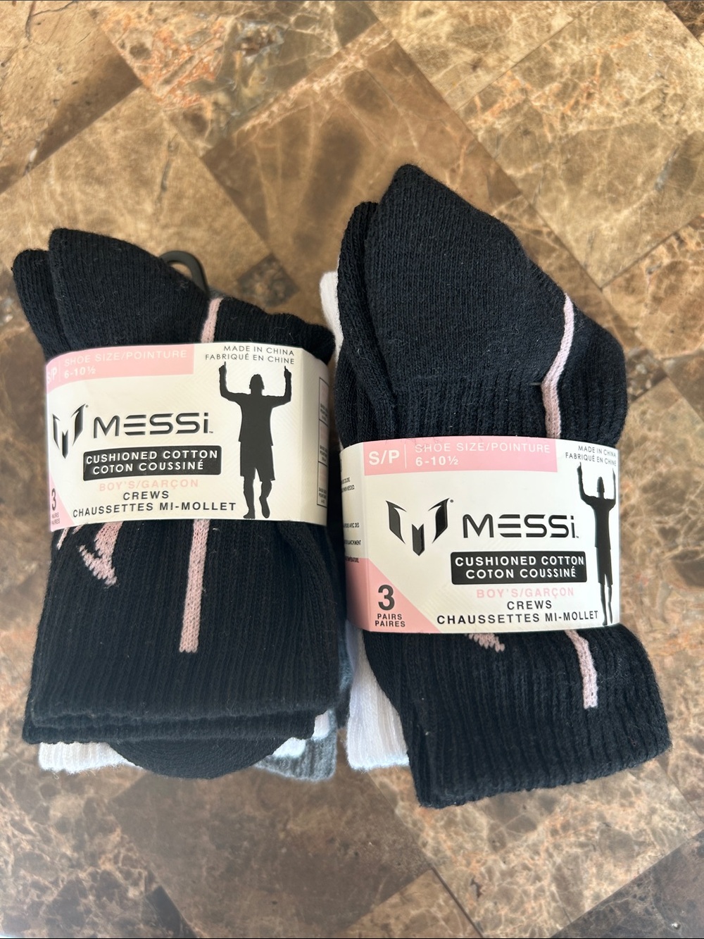 NWT 🆕 Messi Boys Cushioned Cotton Crew Socks (6 pairs) size 6-10.5